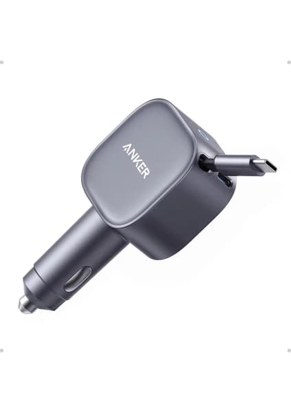 Anker Nano 75W Araç Şarj Cihazı - Ultra Kompakt - Dahili Geri Çekilebilir Usb-C Kablolu - A2738 (Anker Türkiye Garantili))