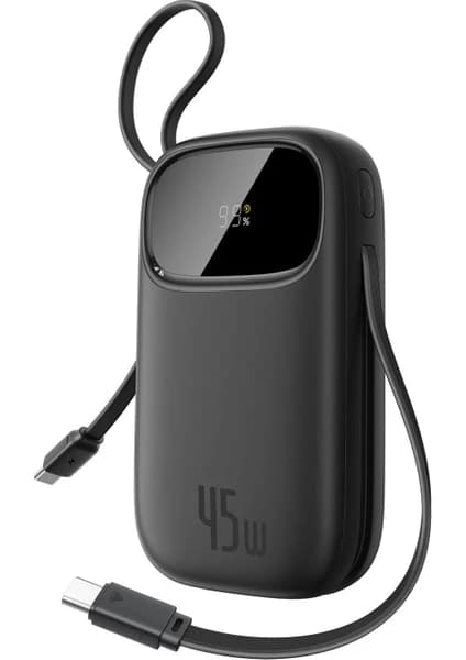 Baseus Enerfıll FC31 Super Hızlı Kendinden 2 Type-C Kablolu Usb-C 2 Çıkışlı 20000 Mah 45W Laptop Şarj Edebilen Powerbank - Siyah
