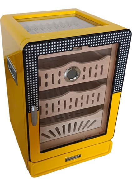 Cohiba Desenli Aksesuar Çekmeceli Camlı Sedir Humidor Puro