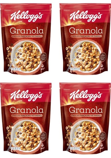 Kellogg's Granola Çikolata Parçacıklı ve Fındıklı 340 gr x 4