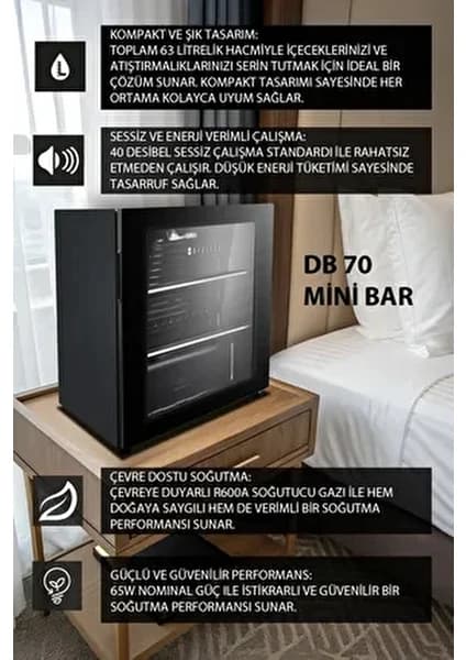 Dijitsu DB70 Mini Bar Tek Kapılı 63 lt Kapasite ile Şık Tasarım ve Sessiz Çalışma Özelliği