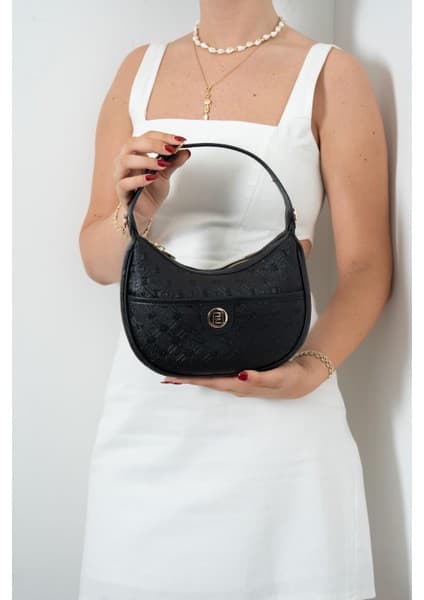 Silver & Polo Silver Polo Siyah - Siyah Logolu Kadın Omuz Çantası