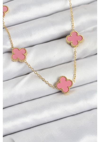 316L Çelik Zincir Gold Pembe Renk Yonca Kadın