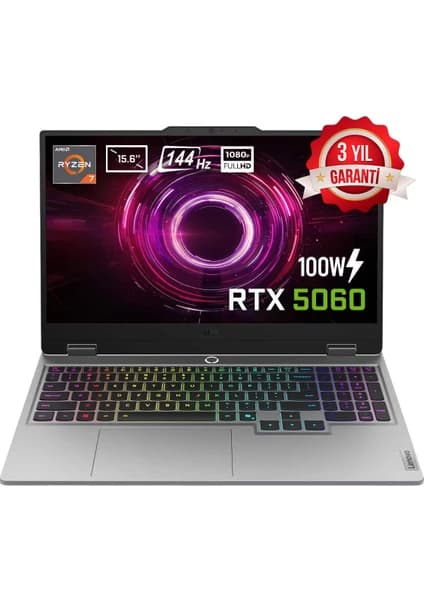 Lenovo LOQ 15AHP10 AMD Ryzen 7 250 16GB DDR5 1TB SSD RTX 5060 8GB 100W 15.6 inç Full HD 144Hz IPS FreeDos Gaming Laptop (83JG008UTR)