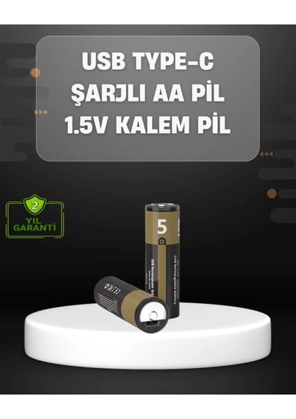 USB Type-C Girişli Şarjlı Aa Lityum Pil | 1.5V Sabit Çıkış | Fiyatı