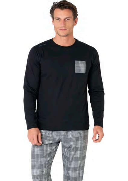 Pierre Cardin 6107 Erkek Siyah Uzun Kollu Bisiklet Yaka Pijama