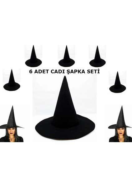 Siyah Cadı Şapkası Keçe Yetişkin Boy 6