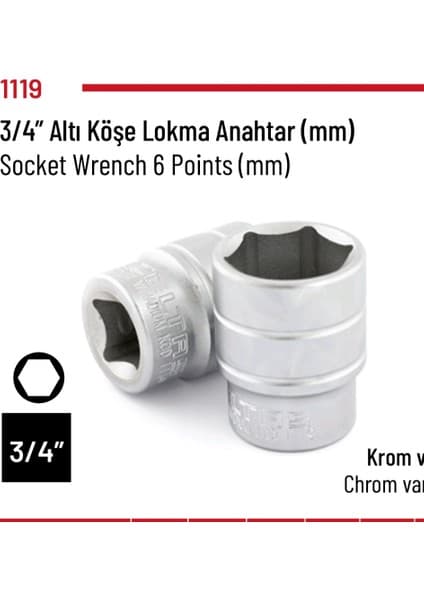 Altı Köşe Lokma Anahtar (3/4) 55MM Fiyatı - Taksit Seçenekleri