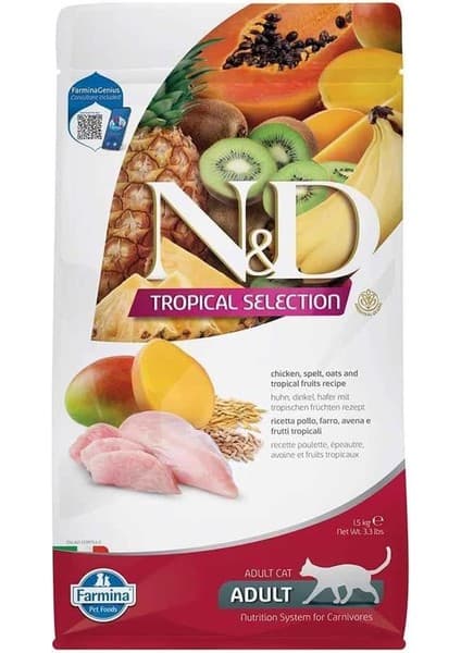 Nd N&d Tropical Selection Tavuklu ve Tropikal Meyveli Yetişkin Kedi Maması 1,5