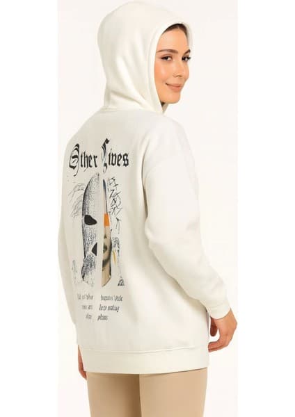 Üç Iplik Kapşonlu Ön ve Arka Baskılı Sweatshirt Hoodie-
