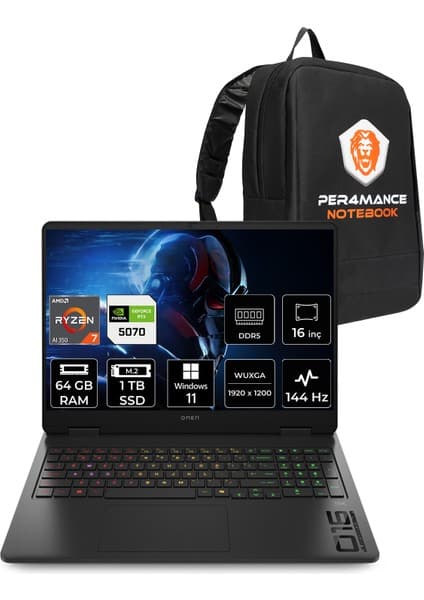 HP Omen 16 Ryzen AI 7 350 RTX 5070 8GB 64GB RAM 1TB SSD 16 Fiyatı