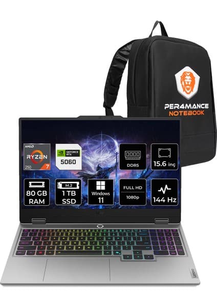 Lenovo Loq Ryzen 7 250 RTX 5060 8GB Gaming Laptop 80GB RAM Fiyatı