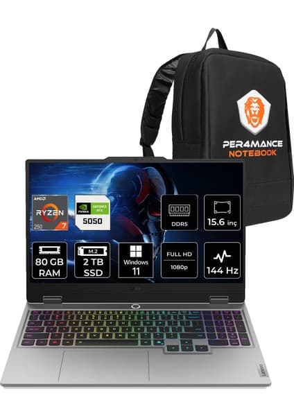 Lenovo Loq Ryzen 7 250 RTX 5050 8GB Gaming Laptop 80GB RAM Fiyatı