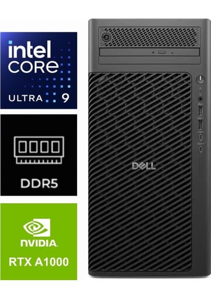 Dell Pro Max Tower T2 Ultra 9 285K FCT2250-K406 64GB 1tb+1tb Nvidia Rtx A1000 8gb W11PRO Masaüstü