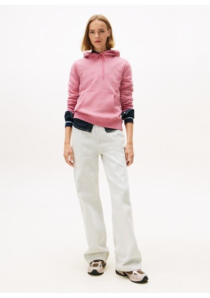 Tommy Jeans Kapüşon Yaka Düz Pembe Kadın Sweatshırt