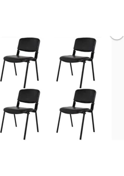 Ofis Plus Form Ofis Bekleme Sandalyesi 4 Adet Suni Deri Siyah