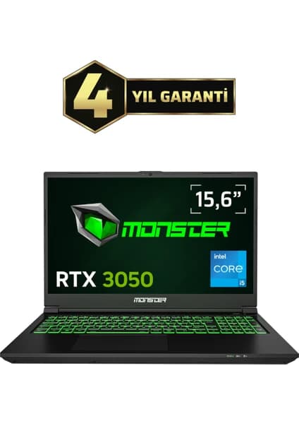 Monster Abra A5 V21.6 Intel Core i5 13420H 16 GB RAM 500 GB SSD 4 GB RTX 3050 FreeDOS 15,6" 144 Hz Oyun Bilgisayarı