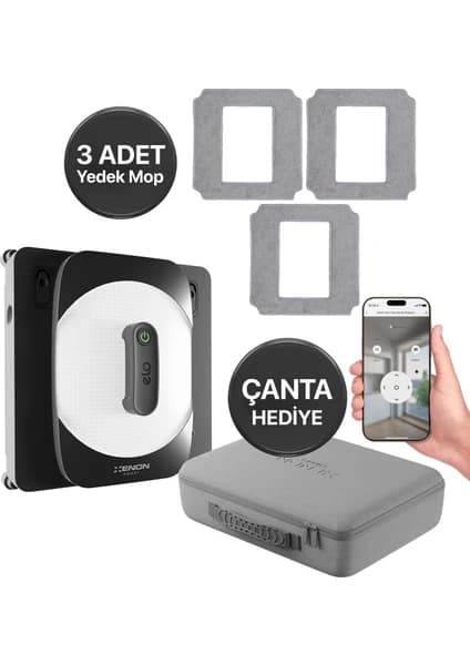 Xenon Smart Elo Ultra Sessiz Cam Temizleme Robotu Mobil Uygulama Kontrollü 3 Adet Yedek Mop Hediye