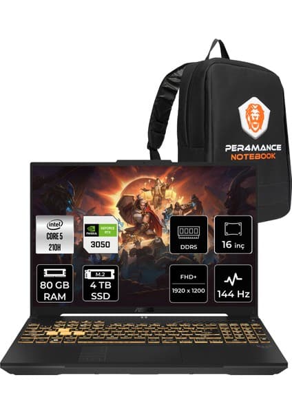Asus Tuf Gaming F16 Core 5 210H RTX 3050 Gaming Laptop 80GB Fiyatı