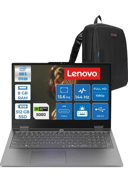 Lenovo Loq Essential Intel Core 13450HX 8gb 512GB SSD 8GB/RTX5060/65W 15.6" Fhd IPS 100% Srgb 144Hz