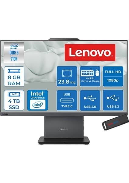 Lenovo Neo 50A Thinkcentre Intel Core 5 210H 4.8ghz 8gb 4tb SSD Intel Graphics 23.8" Fhd IPS