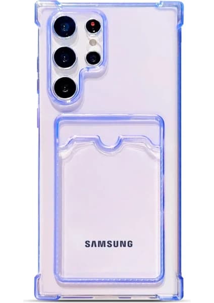 Teknomoda Samsung Galaxy S24 Ultra Kılıf Kartlıklı Anti Şok Korumalı Şeffaf Silikon Lila
