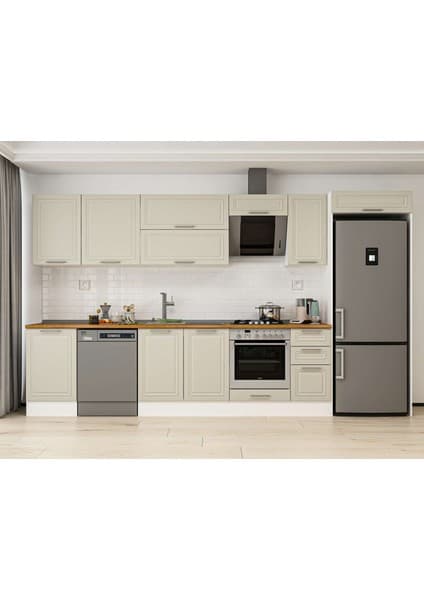 Alvinka 380X222 cm Mbr_c Mdf Mutfak Dolabı Beyaz Kumtaşı