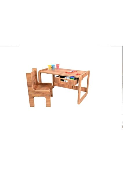 Pratikoutdoor Tek Kişilik Çekmeceli Ahşap Çocuk Oyun & Aktivite Masa ve Sandalye Takımı - 18MM