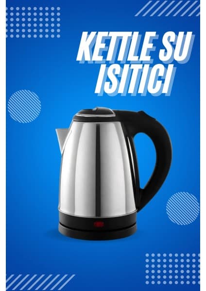 Epilons Elektrikli Paslanmaz Çelik Su Isıtcı Çelik Kettle 1.8 Lt. Uzun