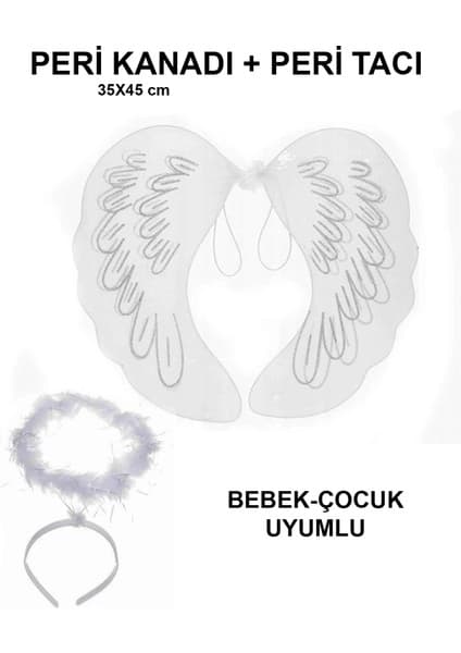 Eco Lounge Beyaz Dantel Tüllü Peri Kanadı ve Peri Tacı Seti