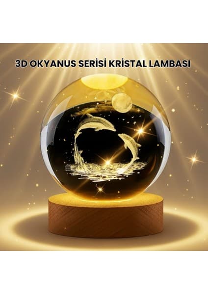 Toptan Bulurum Lazer Işlemeli Yunus Kristal Küre Sıcak Işıklı Ahşap
