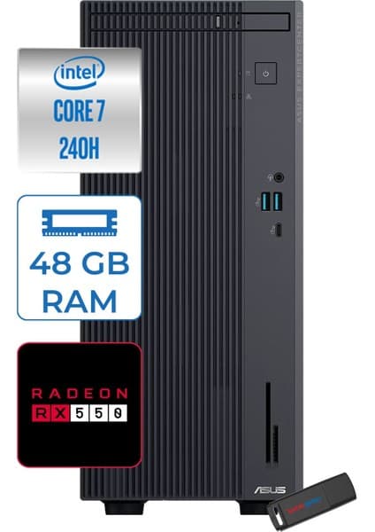 Asus Expertcenter P500MV Intel® Core™ Ultra 7 240H 5.2ghz Aı 48GB Ddr5 1tb SSD 4GB/RX550 Freedos