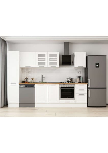 Alvinka 295X210 cm Klasik Mebran Mutfak Dolabı MB-E90B40S45-3 Beyaz -