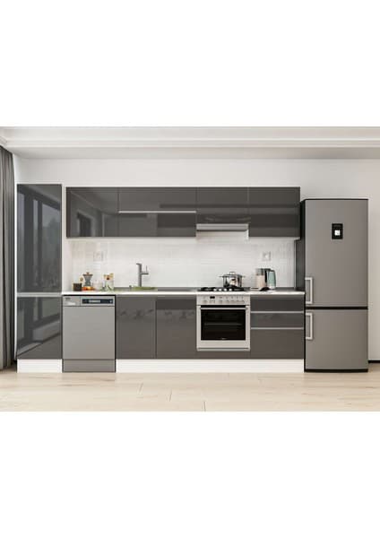 Alvinka 320X210 cm High Gloss Mutfak Dolabı MB-E90B50S60-1 Antrasit -
