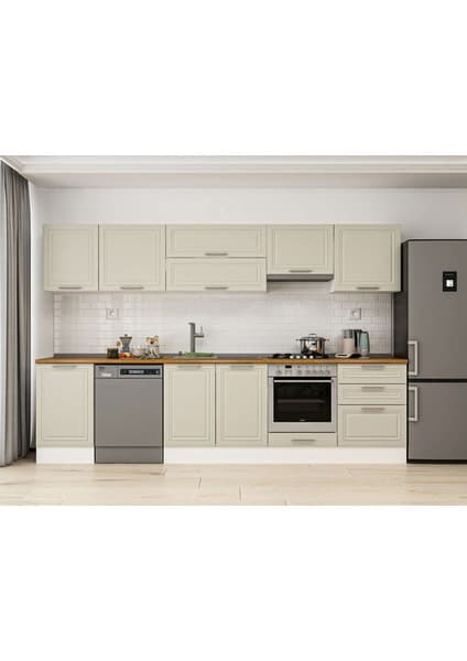 Alvinka 320X210 cm Klasik Mebran Mutfak Dolabı M-E90S50S60-1 Kumtaşı -