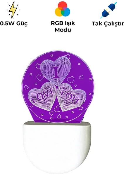 Normadia 3D Kalp LED Gece Lambası, Renk Değiştiren, USB Şarjlı, Dekoratif