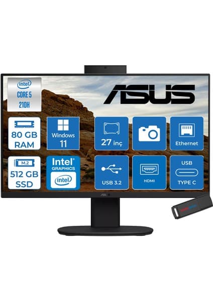 Asus V470VAK Intel® Core™ 5 210H 4.8ghz 80GB Ddr5 512GB SSD 27" Fhd 100HZ 300NITS Srgb: %100