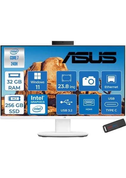 Asus V440VAK Intel® Core™ 7 240H 5.2ghz 32GB Ddr5 256GB SSD 23.8" Fhd 100HZ 250NITS Srgb: %100
