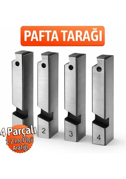 Exen Pafta Tarağı Seti (4 Parça) 1 2 Inç Ahşap Kutulu Tezgah Pafta Yedek Tarak Diş Açma Tarağı