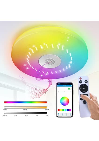 Plentiful Akıllı Tavan Lambası 60W Kısılabilir, Bluetooth Hoparlör Uzaktan Kumanda Rgb LED Renk