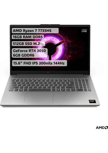Lenovo LOQ Essential AMD Ryzen 7 7735HS 16GB 512GB SSD RTX3050 Freedos 15.6" FHD 144Hz Taşınabilir Bilgisayar 83S00033TR
