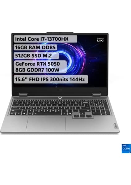 Lenovo LOQ Intel Core i7 13700HX 16GB 512GB SSD RTX5050 Freedos 15.6" Taşınabilir Bilgisayar 83JE00WGTR
