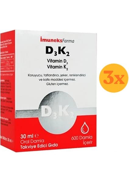 Imuneks Vitamin D3K2 30 ml Damla - 3 Adet (Toplam 90