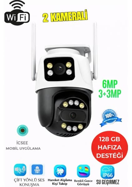Qasul Çift Lensli 360° Ptz Wifi Güvenlik Kamerası – IP66 Su Geçirmez, Çift Yönlü Sesli, Gece