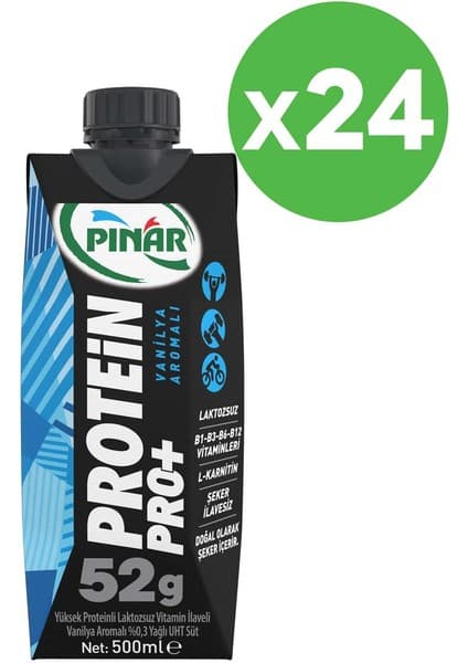 Pınar Protein Pro+ Vanilyalı 500 ml x 24 Adet Laktozsuz Yüksek Proteinli