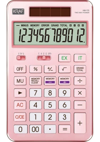 Kraf HM-170 PK Pembe 12 Haneli Masaüstü Hesap Makinesi Standart Ekran Tipi ile Kullanım