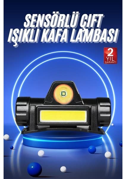 Ledli Şarjlı Kafa Lambası LED Şarjlı Su Geçirmez Kafa Feneri -