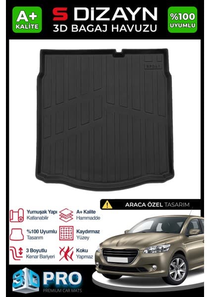S-Dizayn Peugeot 301 3D Pro Bagaj Havuzu 2012 Üzeri A+