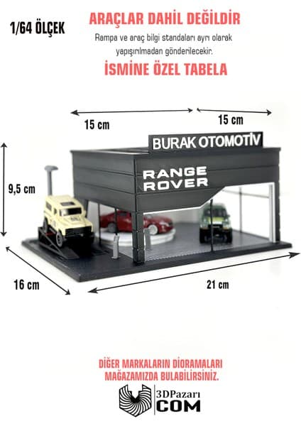 3dpazarıcom 1/64 Ölçekli Range Rover Diorama Tasarımlı Araç Sergileme Garajı 3D