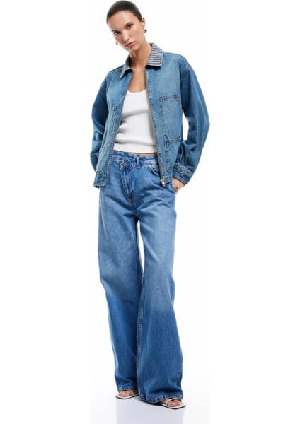 Koton Bol Paça Cepli Düğmeli Jean Pantolon - Loose Straight Fit